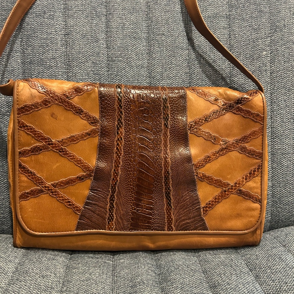 Vintage Carlos Falchi Leather Patchwork Shoulder Bag –Brown Exotic Mixed Leather